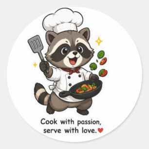 KOOK MET PASSIE, SERveer MET LIEFDE CHEF WASBEER S Ronde Sticker
