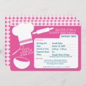 Kook verjaardagsfeestje recept roze kaart (Voorkant / Achterkant)