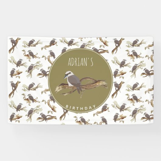 Kookaburra Australische vogel Eucalyptus Verjaarda Spandoek (Horizontaal)