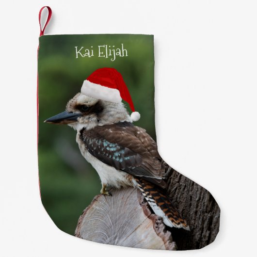 Kookaburra Bird Animal Red Santa Hat Kerstmis Kleine Kerstsok (Voorkant)