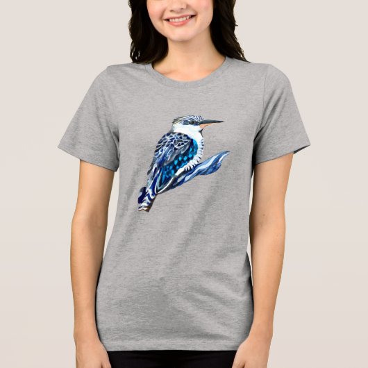 Kookaburra, blauw en grijs, aussie vogel Tri-Blend shirt (Voorkant)