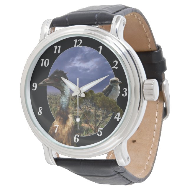 Kookaburra, Emu, Australisch landschap, Horloge (Gekanteld)