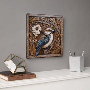 Kookaburra Serenade: Een Houtprint Tribute, Vierkante Klok