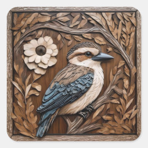 Kookaburra Serenade: Een Houtprint Tribute, Vierkante Sticker
