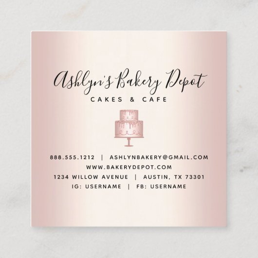 Kookbakkerij - Roos Glitter Drift Deeg Chef Vierkante Visitekaartje (Achterkant)