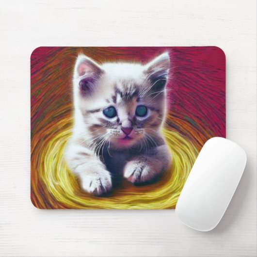 Kookbange kitten op het portaal muismat (Met muis)