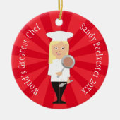 Kookblonde vrouw chef-kok gepersonaliseerd kerstfe keramisch ornament (Voorkant)