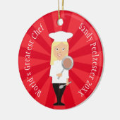 Kookblonde vrouw chef-kok gepersonaliseerd kerstfe keramisch ornament (Links)