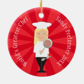 Kookblonde vrouw chef-kok gepersonaliseerd kerstfe keramisch ornament (Achterkant)