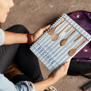 Kookboek Aquarel Recepten Bestek Modern Blauw Notitieboek