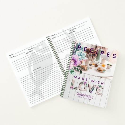 Kookboek met landelijke paarse bloemen voor oma notitieboek (Binnen)
