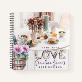 Kookboek met landelijke paarse bloemen voor oma notitieboek