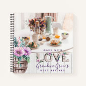 Kookboek met landelijke paarse bloemen voor oma notitieboek (Voorkant)