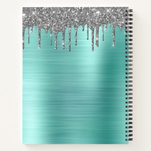 Kookboek Recept Blauwgroen Aqua Blue Silver Glitte Notitieboek (Achterkant)