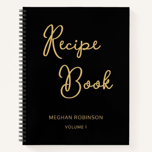 Kookboek Recept Zwart en Gouden Meisjes Monogram Notitieboek (Voorkant)