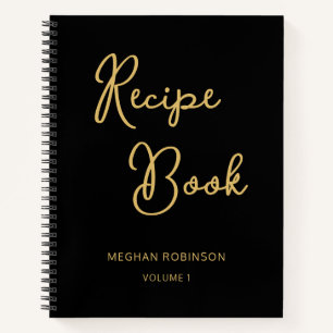 Kookboek Recept Zwart en Gouden Vrouwelijk Monogra Notitieboek