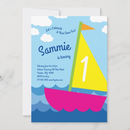 Kookboot kleurige 1e verjaardag Uitnodigingen (Voorkant)