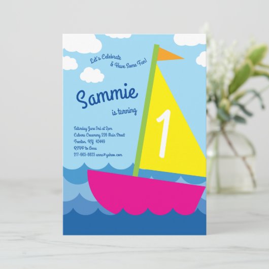 Kookboot kleurige 1e verjaardag Uitnodigingen (Staand voorkant)