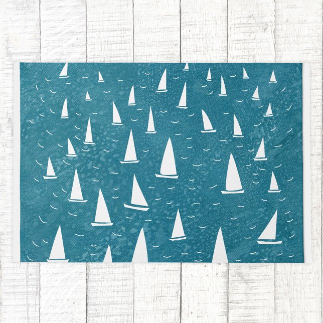 Kookboot Nautical Deurmat (Sailing boat race regatta coastal teal doormat)