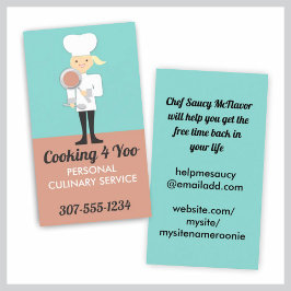 Kookbussen voor een schattige meid die een pan-lep visitekaartjes