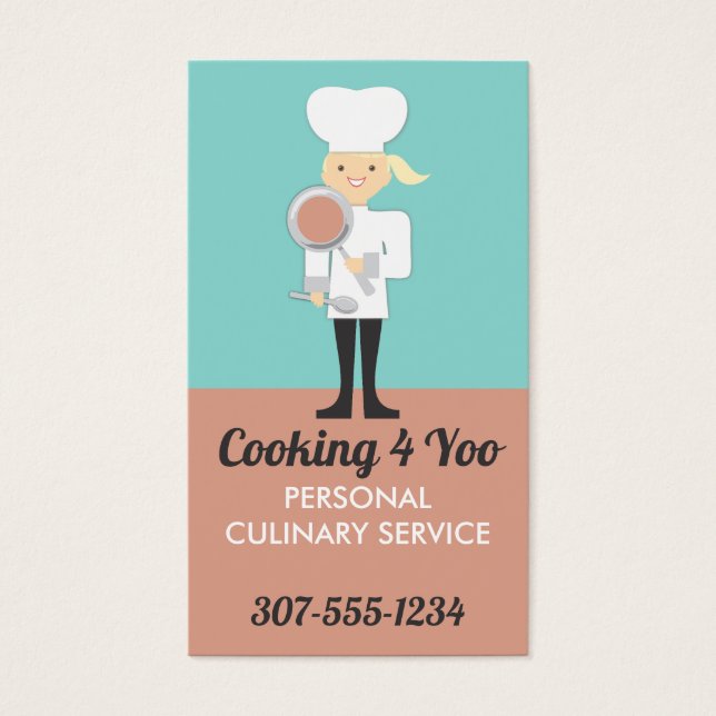 Kookbussen voor een schattige meid die een pan-lep visitekaartjes (Voorkant)