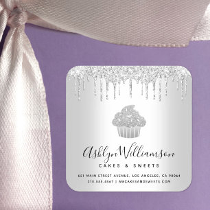 Kookcake bakkerij Chef Silver Glitter Drives Vierkante Sticker