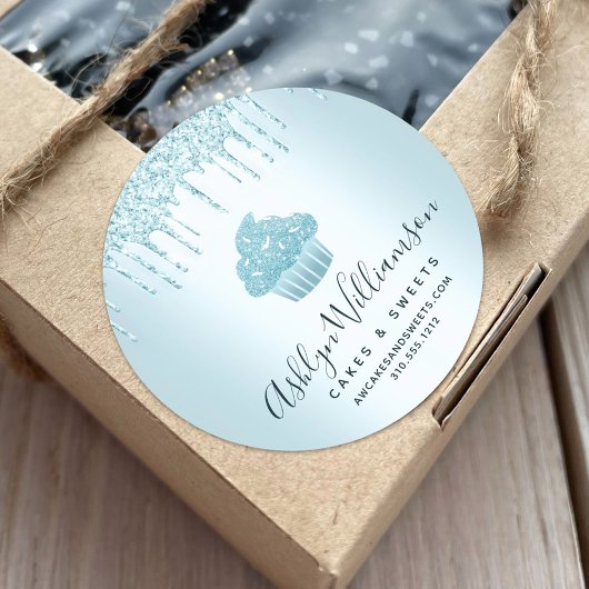 Kookcake bakkerij Chef Turquoise Glitter Drift Chi Ronde Sticker