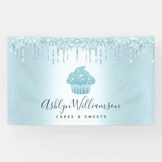 Kookcake bakkerij Chef Turquoise Glitter Drives Spandoek (Horizontaal)