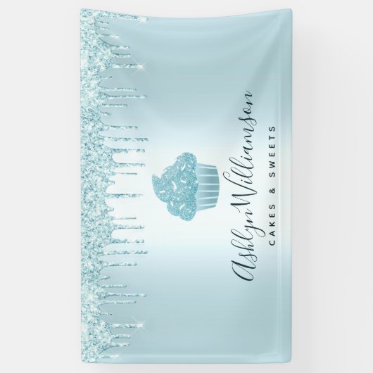 Kookcake bakkerij Chef Turquoise Glitter Drives Spandoek (Verticaal)