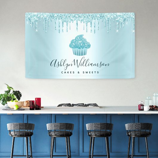 Kookcake bakkerij Chef Turquoise Glitter Drives Spandoek