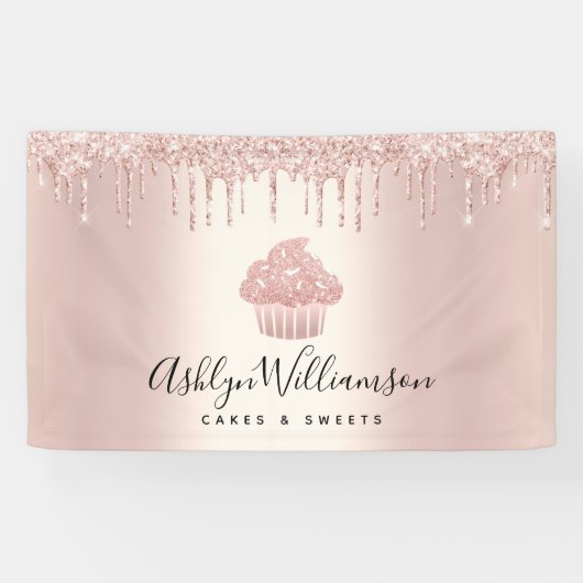 Kookcake bakkerij Kaas Roos Gold Glitter Drives Spandoek (Horizontaal)