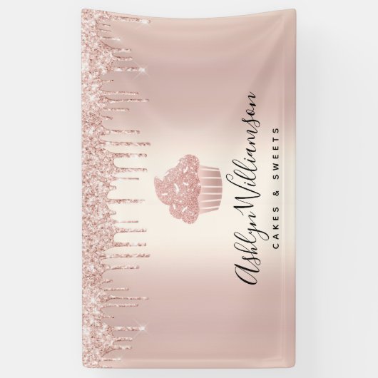 Kookcake bakkerij Kaas Roos Gold Glitter Drives Spandoek (Verticaal)