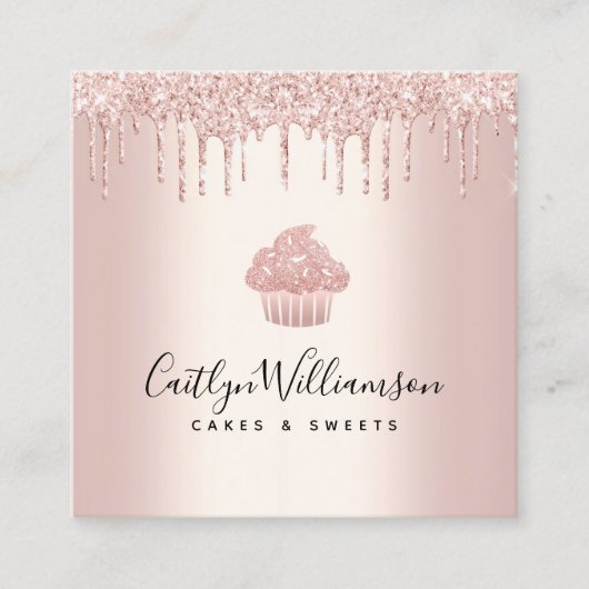 Kookcake bakkerij Kaas Roos Gold Glitter Drives Vierkante Visitekaartje (Voorkant)