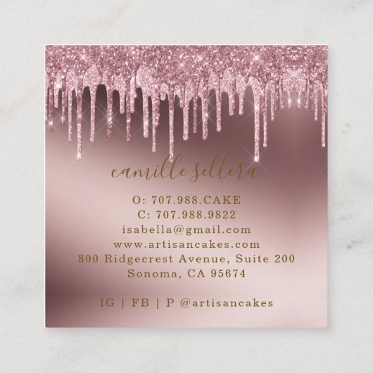 Kookcake bakkerij Kaas Roos Gold Glitter Drives Vierkante Visitekaartje (Achterkant)