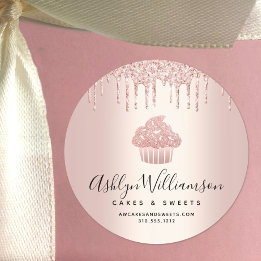 Kookcake, gebak, gebakken bakkerij, Roos, goudglit Ronde Sticker