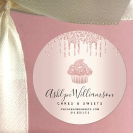 Kookcake, gebak, gebakken bakkerij, Roos, goudglit Ronde Sticker