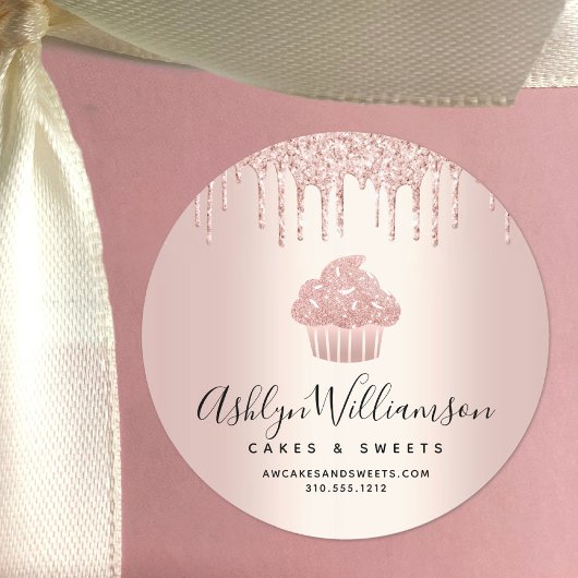 Kookcake, gebak, gebakken bakkerij, Roos, goudglit Ronde Sticker