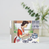 Kookdame met stootopleiding feestdagenkaart (Staand voorkant)