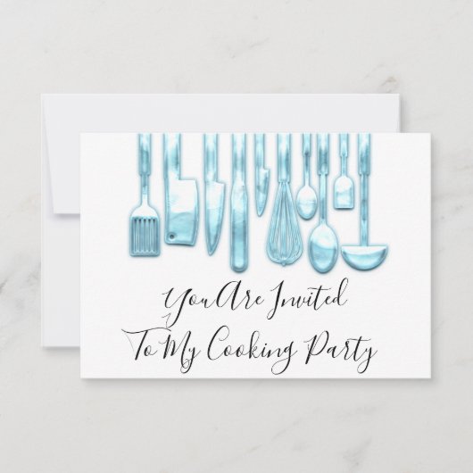 Kookfeest Chef Gouden Keuken Blauw Wit Kaart (Voorkant)