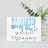 Kookfeest Chef Gouden Keuken Blauw Wit Kaart (Staand voorkant)