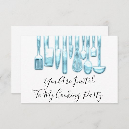 Kookfeest Chef Gouden Keuken Blauw Wit Kaart (Voorkant / Achterkant)