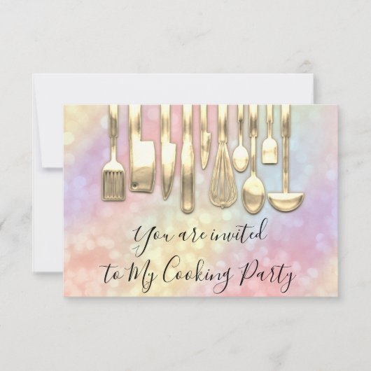 Kookfeest Chef Gouden Keuken Holografisch Kaart (Voorkant)