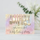 Kookfeest Chef Gouden Keuken Holografisch Kaart (Staand voorkant)