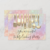 Kookfeest Chef Gouden Keuken Holografisch Kaart (Voorkant / Achterkant)