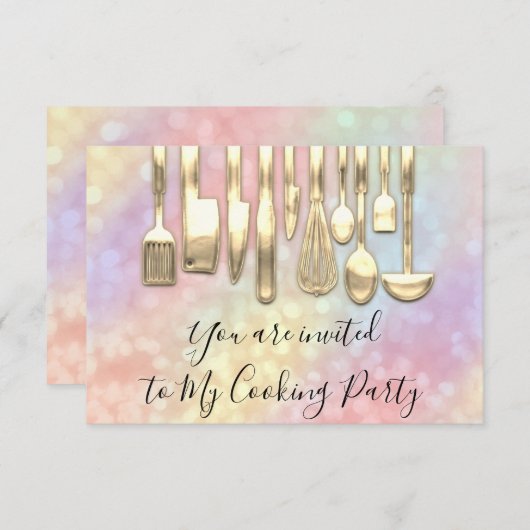 Kookfeest Chef Gouden Keuken Holografisch Kaart (Voorkant / Achterkant)