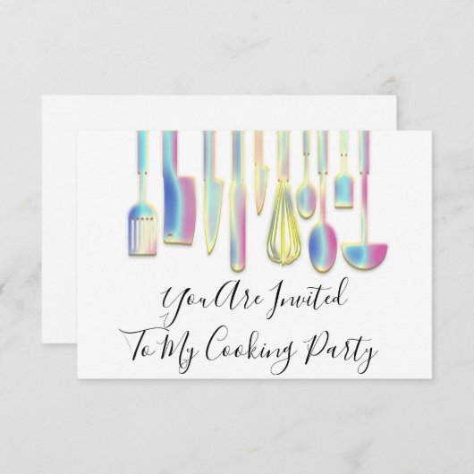 Kookfeest Chef Gouden Keuken Witte Holografische Kaart (Voorkant / Achterkant)