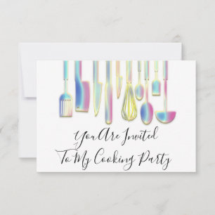 Kookfeest Chef Gouden Keuken Witte Holografische Kaart