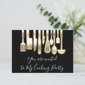 Kookfeest Chef Gouden Keuken Zwart Modern Kaart (Staand voorkant)