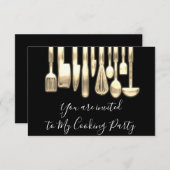Kookfeest Chef Gouden Keuken Zwart Modern Kaart (Voorkant / Achterkant)