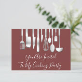 Kookfeest Chef Keuken Restaurant Roze Zilver Kaart (Staand voorkant)